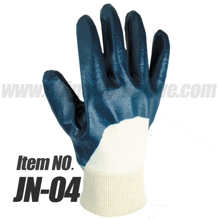 Jersey Cotton with 3/4 Blue Nitrile Coated Oil Resistant Gloves, Knitted Wrist